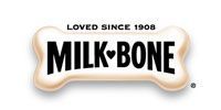 The Milk-Bone logo on a dog-bone-shaped background, with
