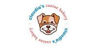 Logo for Claudia’s Canine Bakery featuring a stylized, smiling brown-and-white puppy face circled by brand text.