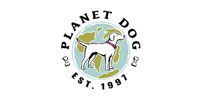 Planet Dog logo featuring a white dog standing over a world globe with the text