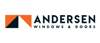 Andersen Windows & Doors logo with an orange and dark blue geometric design.