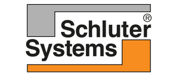 Schluter Systems logo: gray and orange shapes framing black text. Registered trademark symbol.