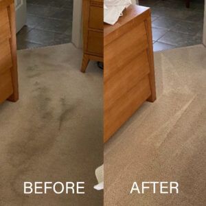 a before and after photo of a carpeted floor