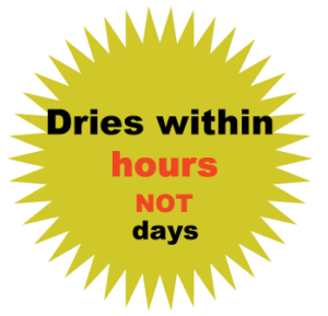 a yellow sign that says dries within hours not days
