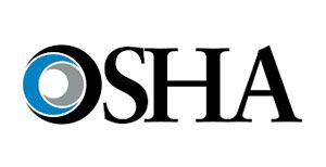 OSHA logo with black letters and a blue circular icon