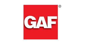 GAF logo in white letters on a red square background