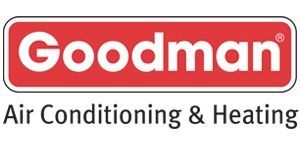 Goodman Air Conditioning & Heating logo: red rectangle with white text 