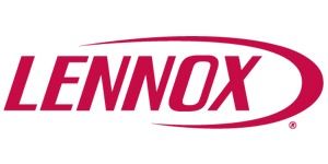 Lennox logo in red with an elliptical swoosh, on a white background.