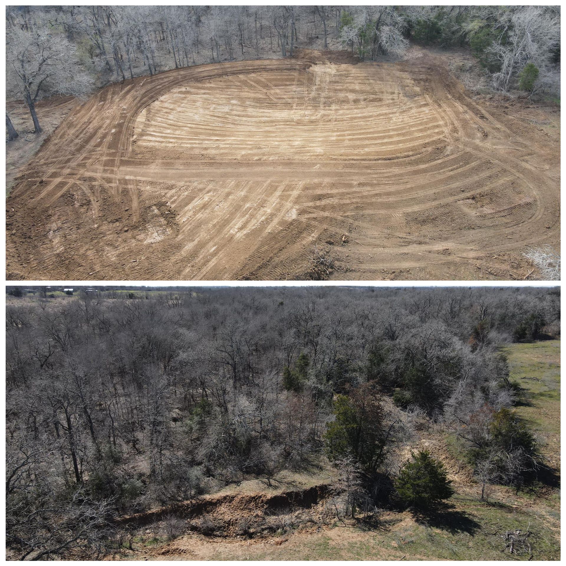Top: cleared land surrounded by trees. Bottom: dense forest.