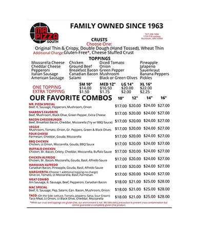 Menu | The Original Mr. Pizza South