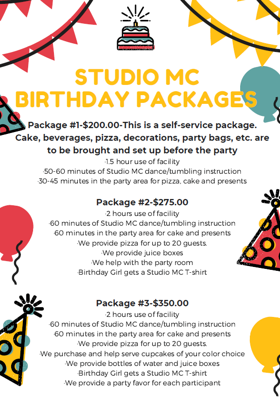 Birthday Parties at Studio MC Performance Centre