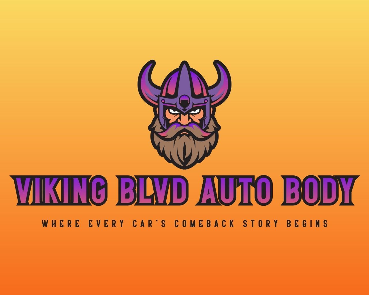 Purple "Viking Blvd Auto Body" logo text on a white background