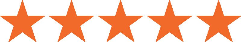 Five orange stars in a row on a white background