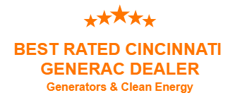 Orange logo reading “Best Rated Cincinnati Generac Dealer” with “Generators & Clean Energy” and five stars
