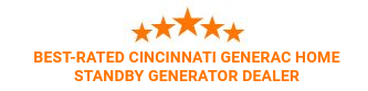 Five orange stars above the text: BEST-RATED CINCINNATI GENERAC HOME STANDBY GENERATOR DEALER.