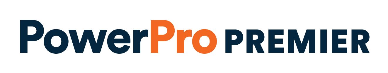 Generac PowerPro Premier logo in navy, orange, and gray on a white background