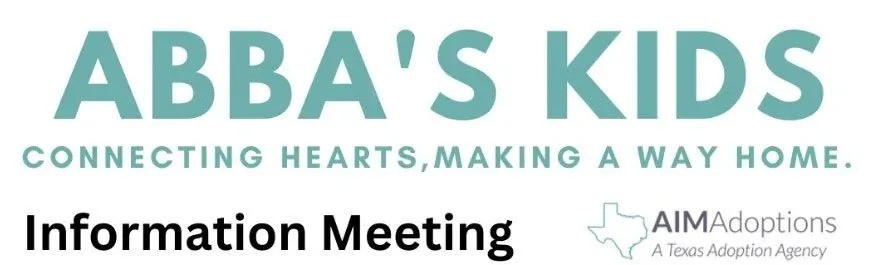 Flyer for Abba's Kids Information Meeting via Zoom. Dates are listed.