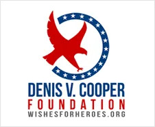 Logo for Denis V. Cooper Foundation: Red eagle, blue circle of stars, text