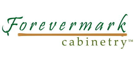 The logo for forevermark cabinetry is green and brown.