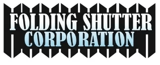 The folding shutter corporation logo is black and white