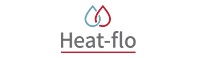Logo for Heat-flo featuring two interlocking blue and red teardrop shapes above the brand name underlined in red.