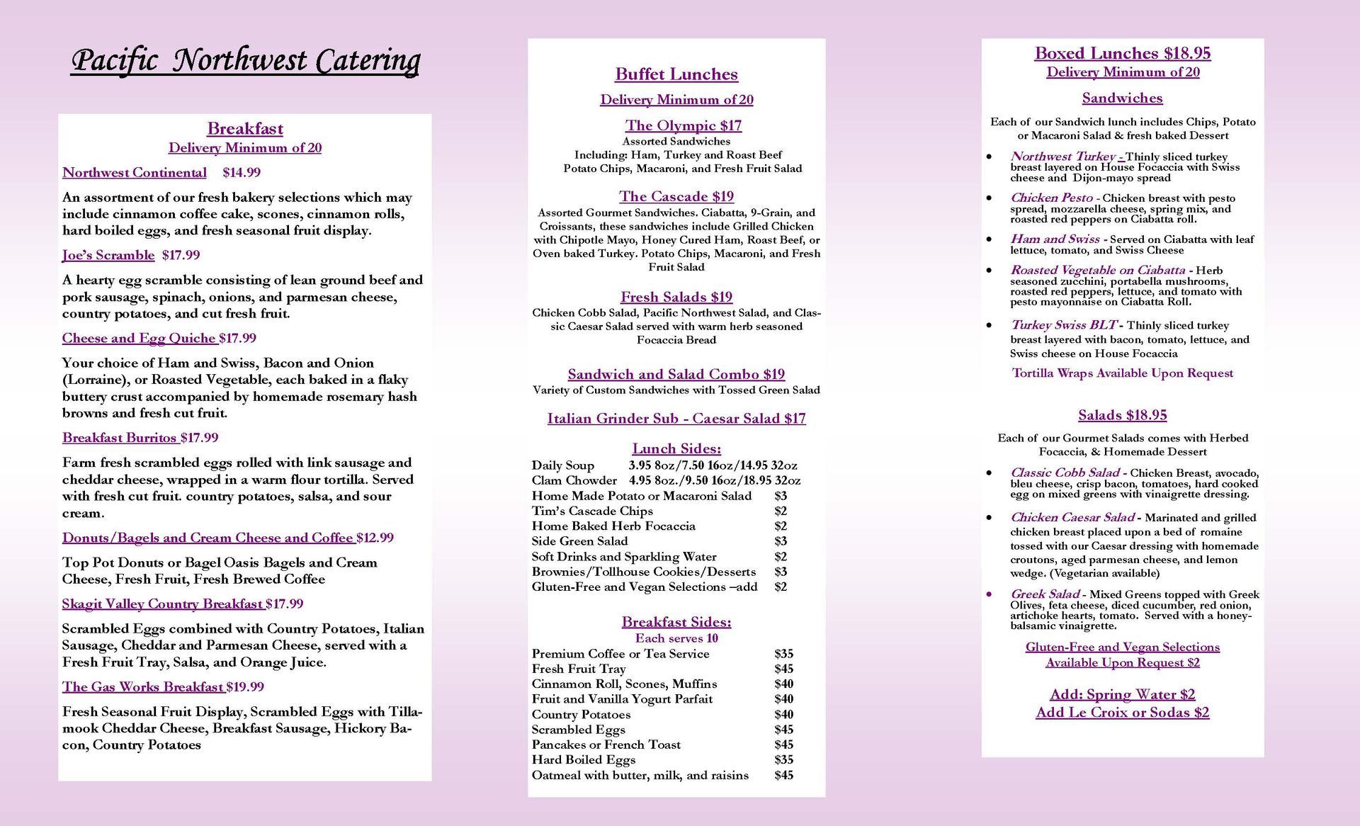 Pacific Northwest Catering, LLC Northwest Breakfast Menu