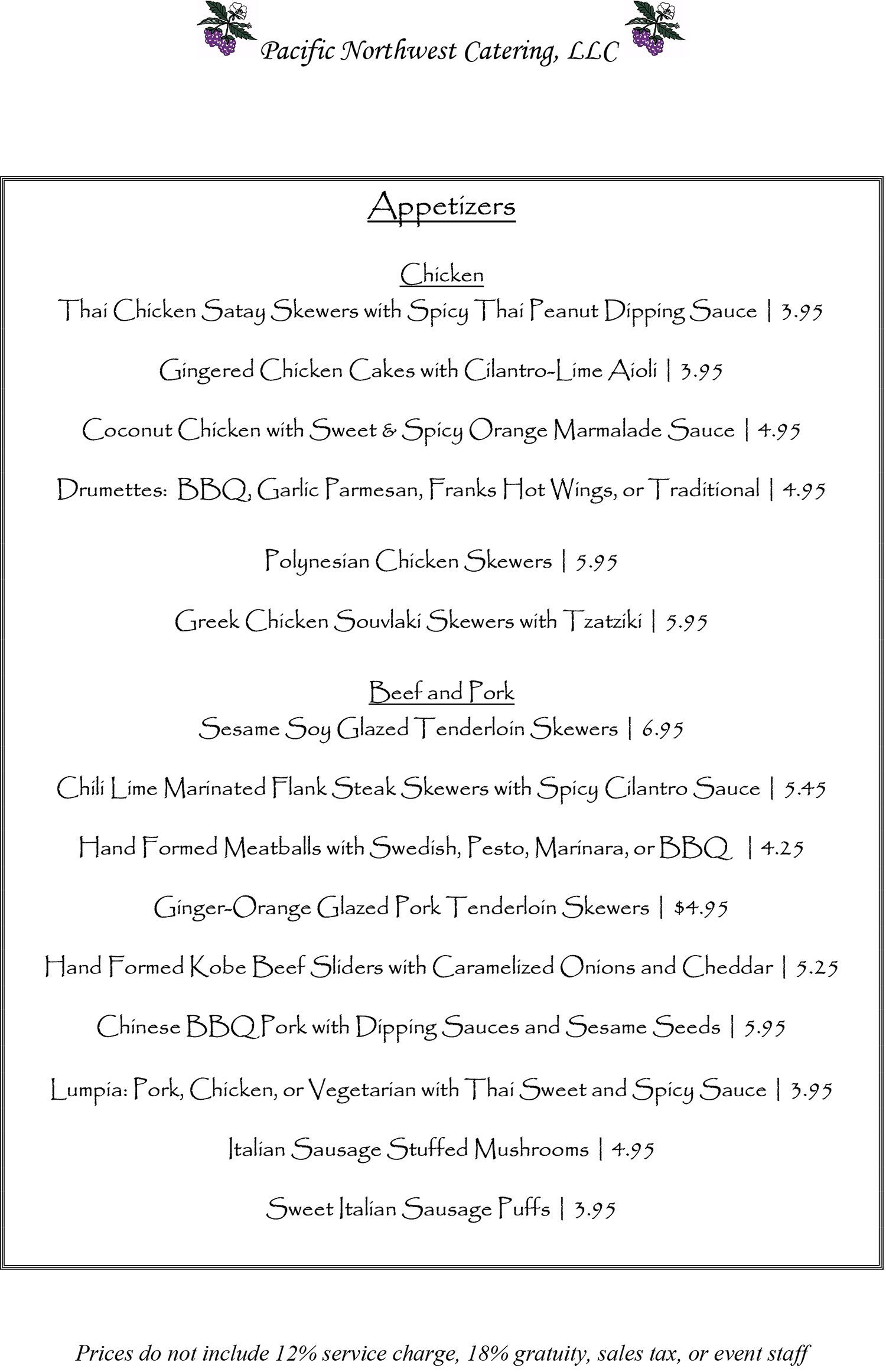 Appetizers Menu