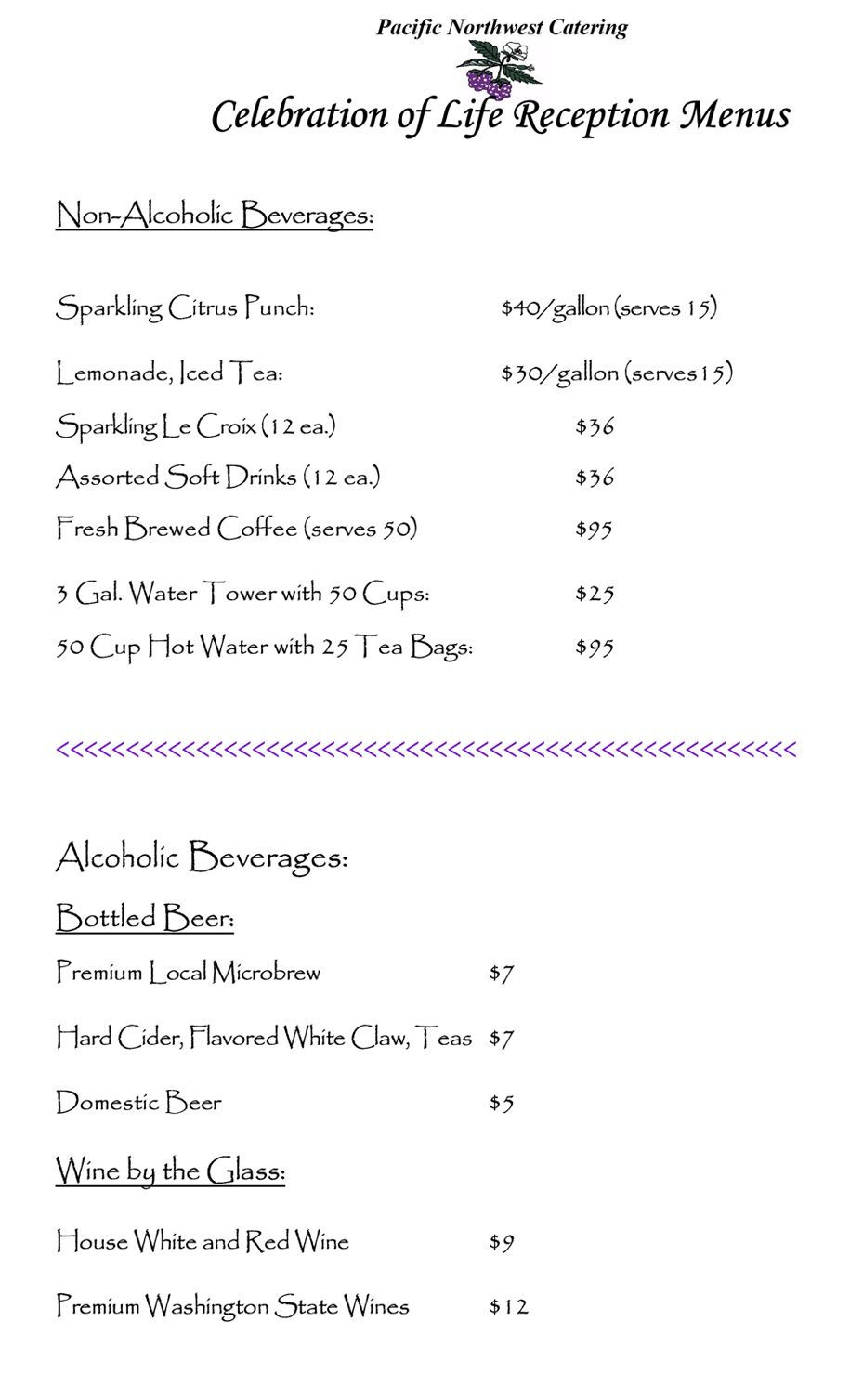 A menu for a restaurant with a list of drinks and beverages