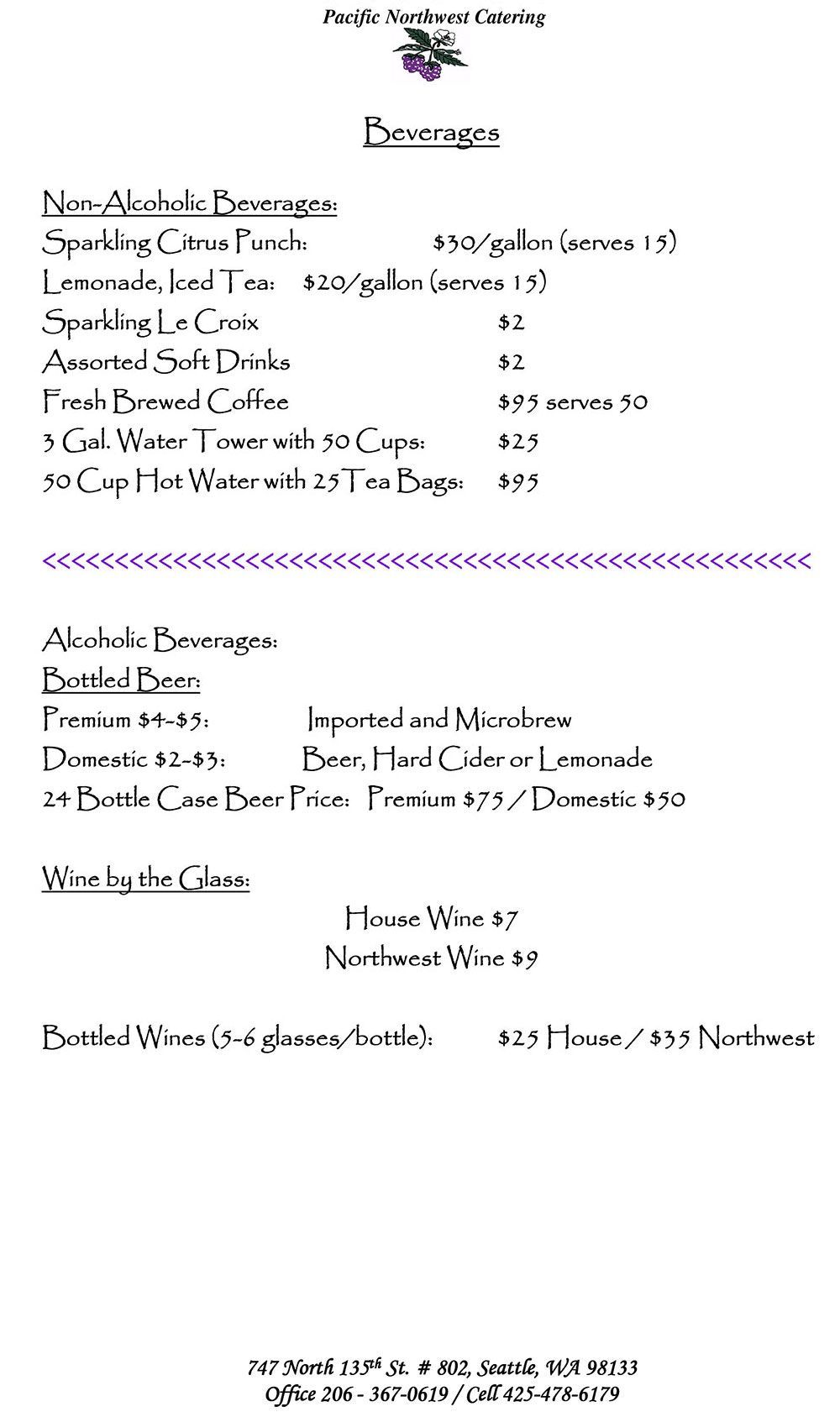 A menu for a restaurant with a list of drinks and beverages