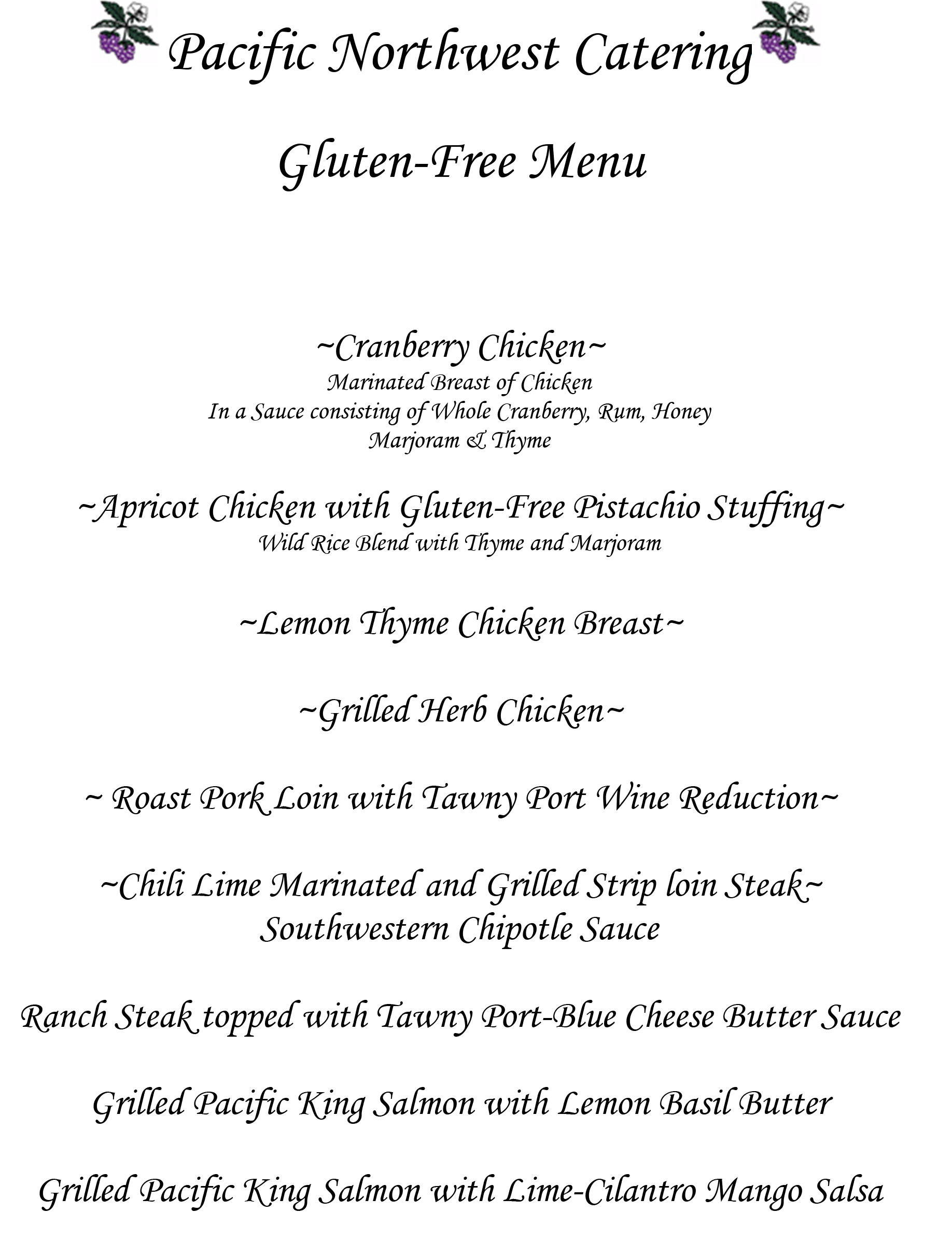 Gluten-Free Menu