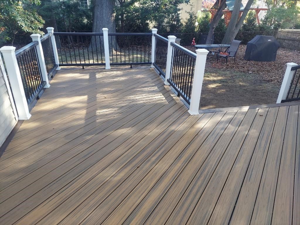 Deck flooring with black railings