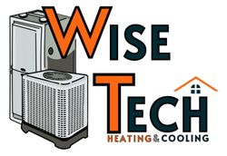Wise Tech Heating & Cooling logo with HVAC equipment.