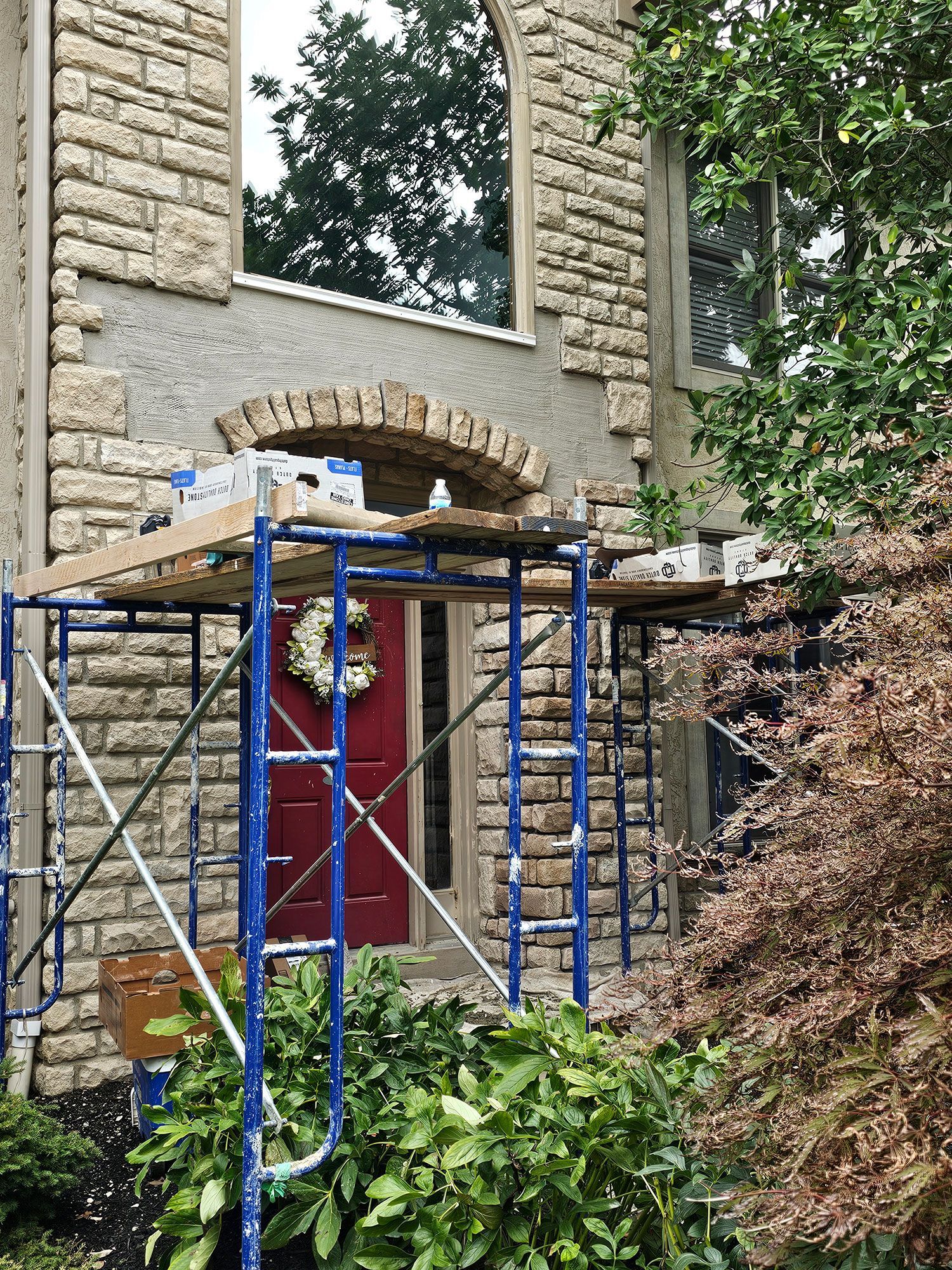 Residential home remodeled with stone walls