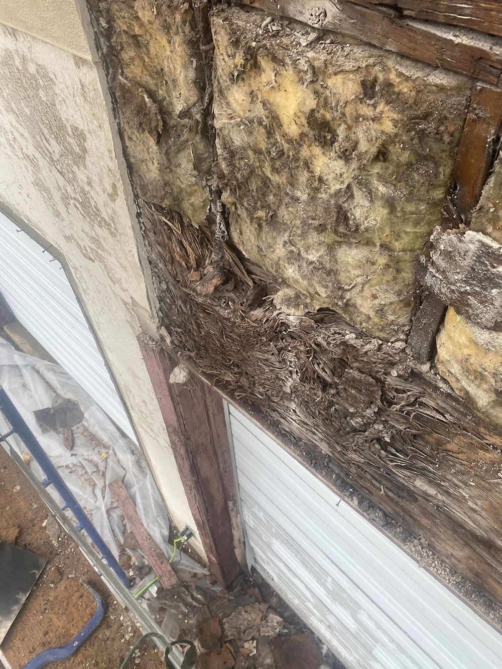 Close up view of an old insulation of wall