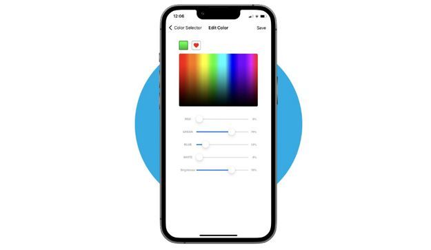 App showing unlimited light color choices