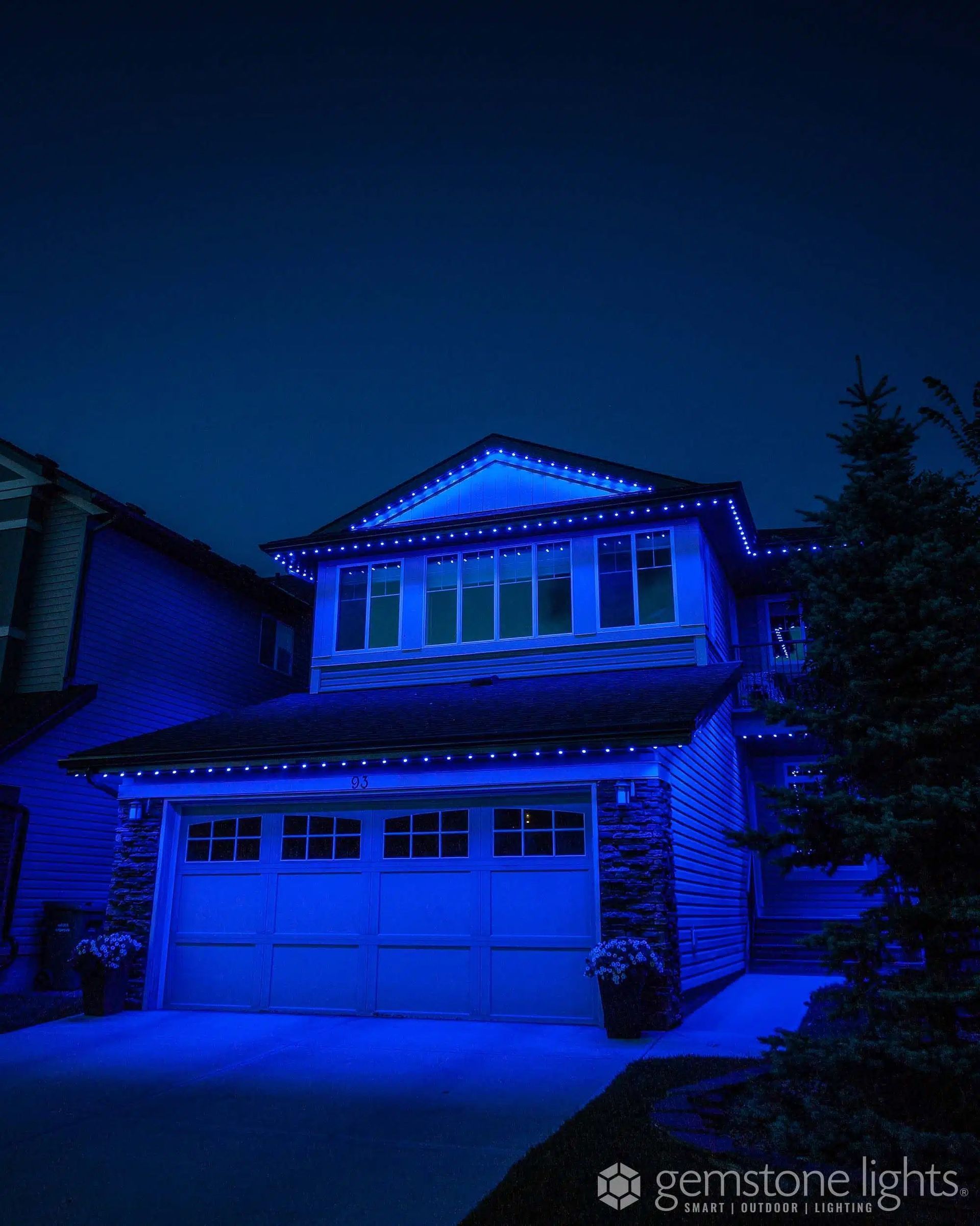 House with exterior blue lighting