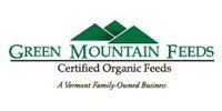 The logo for green mountain feeds certified organic feeds is a vermont family owned business.