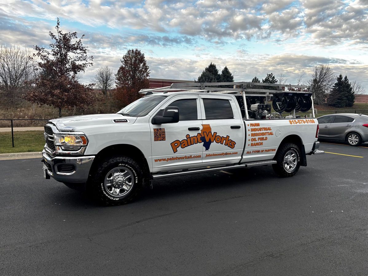 Paint Works white pickup truck