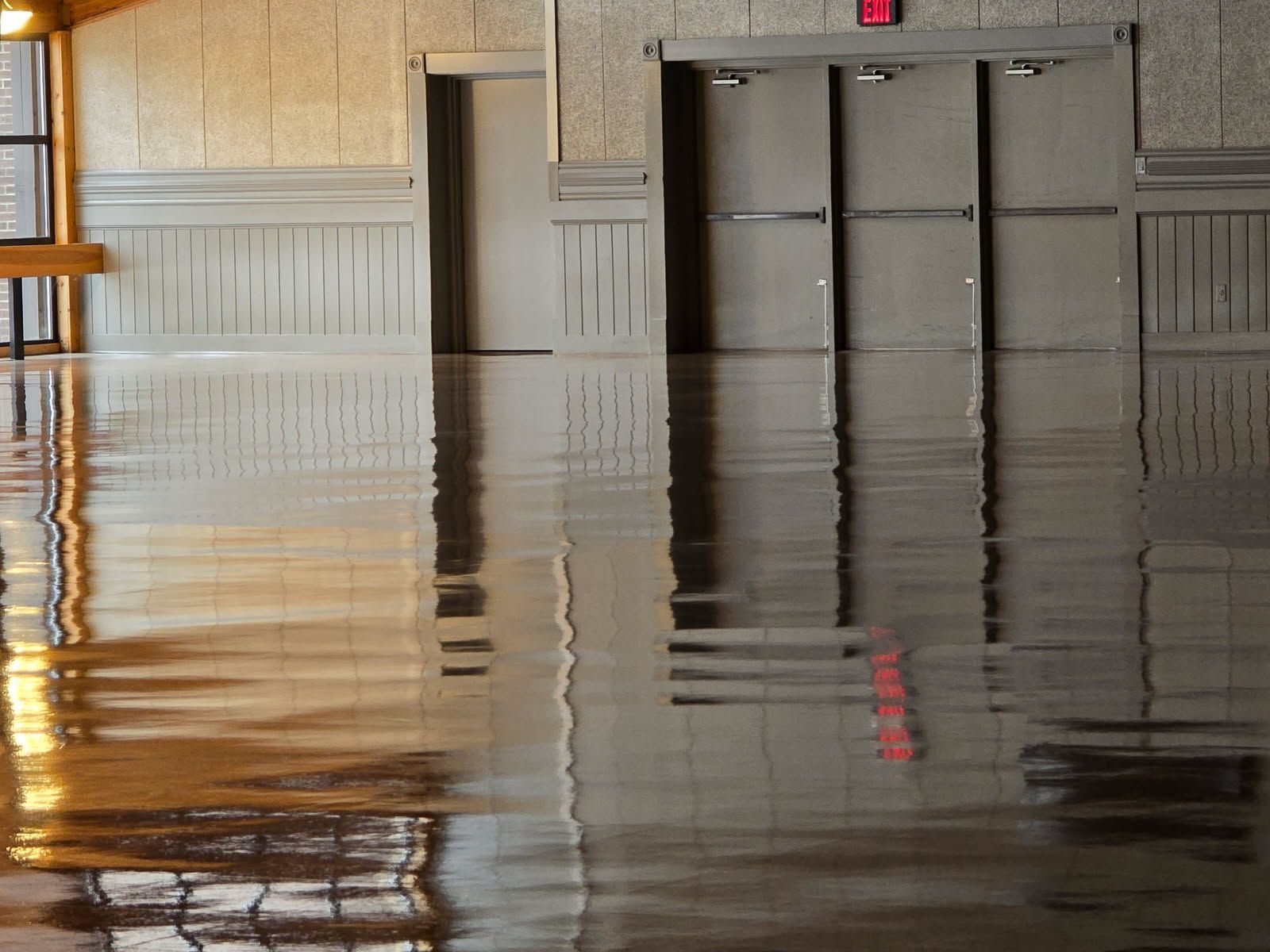 A large empty room with a lot of lights on the ceiling.