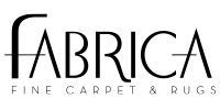 The logo for fabrica fine carpet and rugs is black and white.