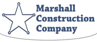 The logo for marshall construction company has a star on it.