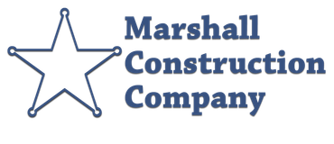 The logo for marshall construction company has a star on it.