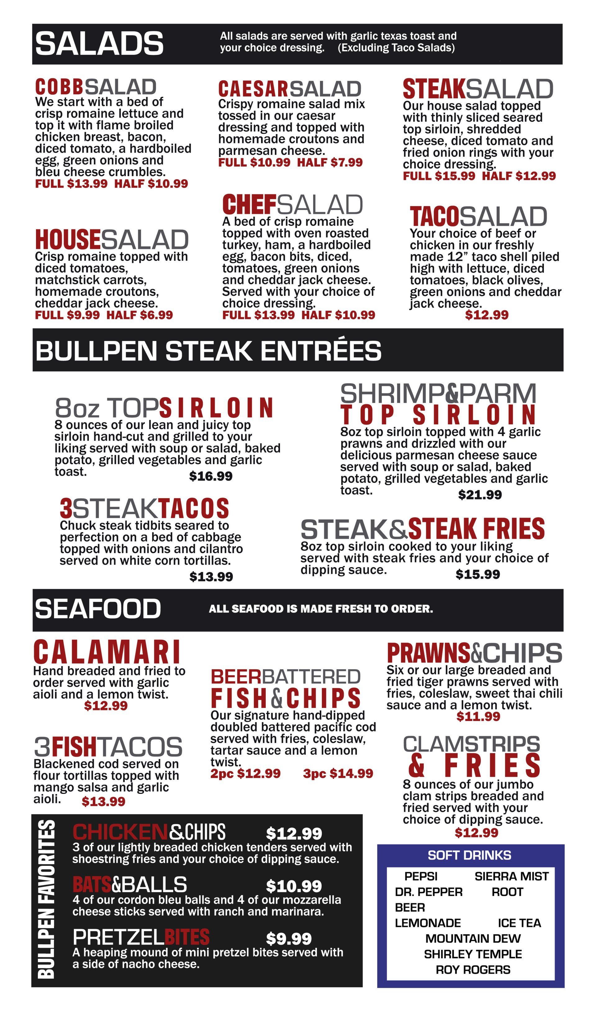 The Bull Pen Sports Bar and Grill Appetizers and Burgers Menu SedroWoolley