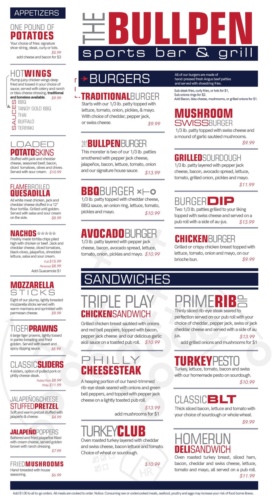 The Bull Pen Sports Bar and Grill Appetizers and Burgers Menu SedroWoolley
