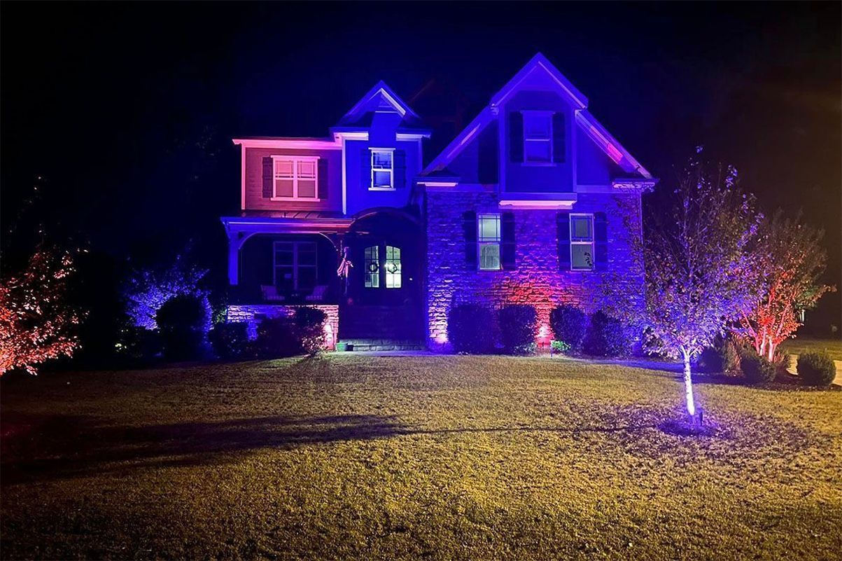 Home lit up at night