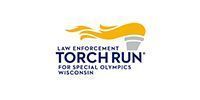 Law Enforcement Torch Run for Special Olympics Wisconsin logo: torch with flame, text on white background.