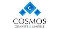 Logo for Cosmos Granite & Marble, featuring a blue diamond shape with a