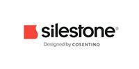 Logo for Silestone quartz surfaces, with a red shape and black text: