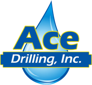 Ace Drilling, Inc. logo with blue water droplet and yellow-outlined text