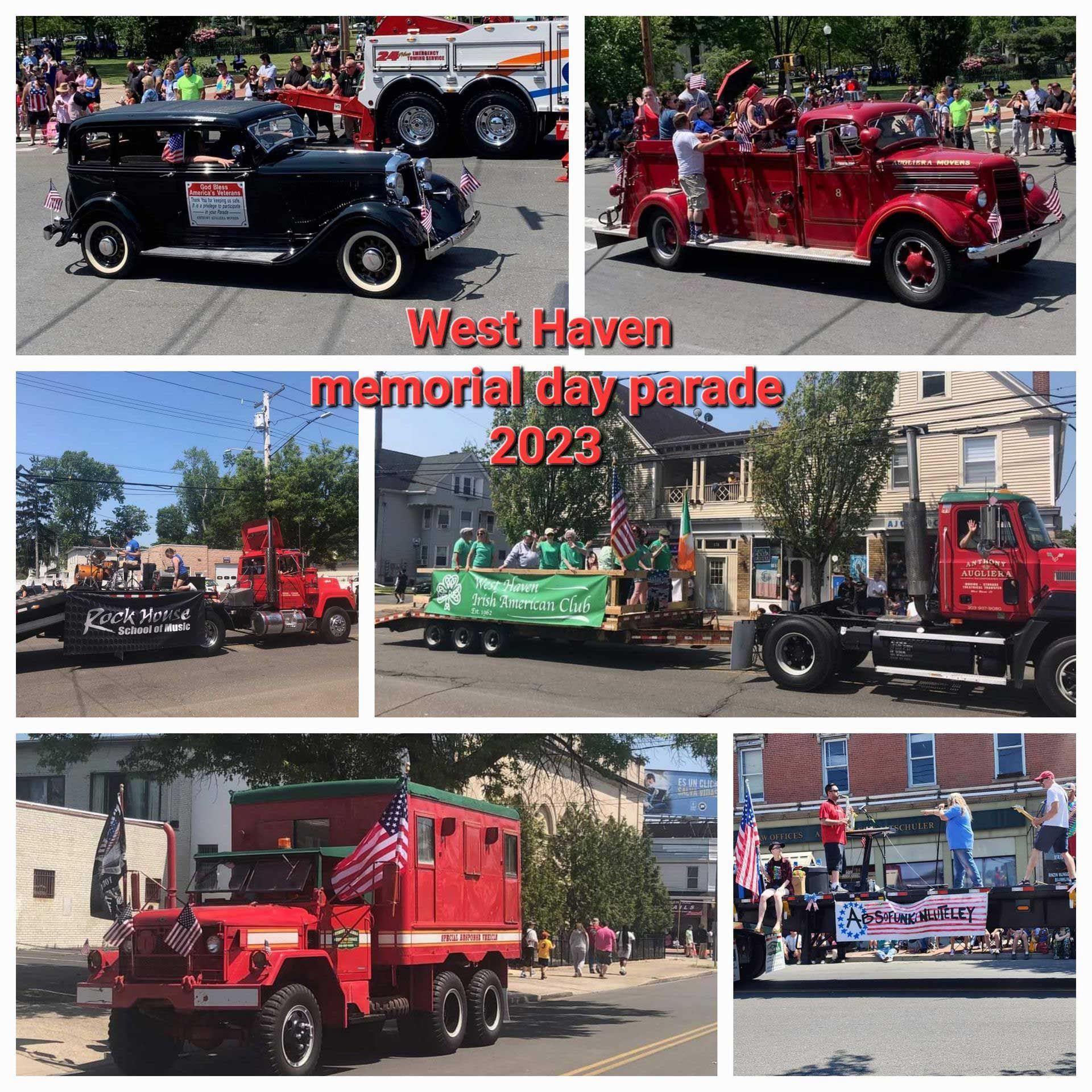 A collage of photos of a west haven memorial day parade