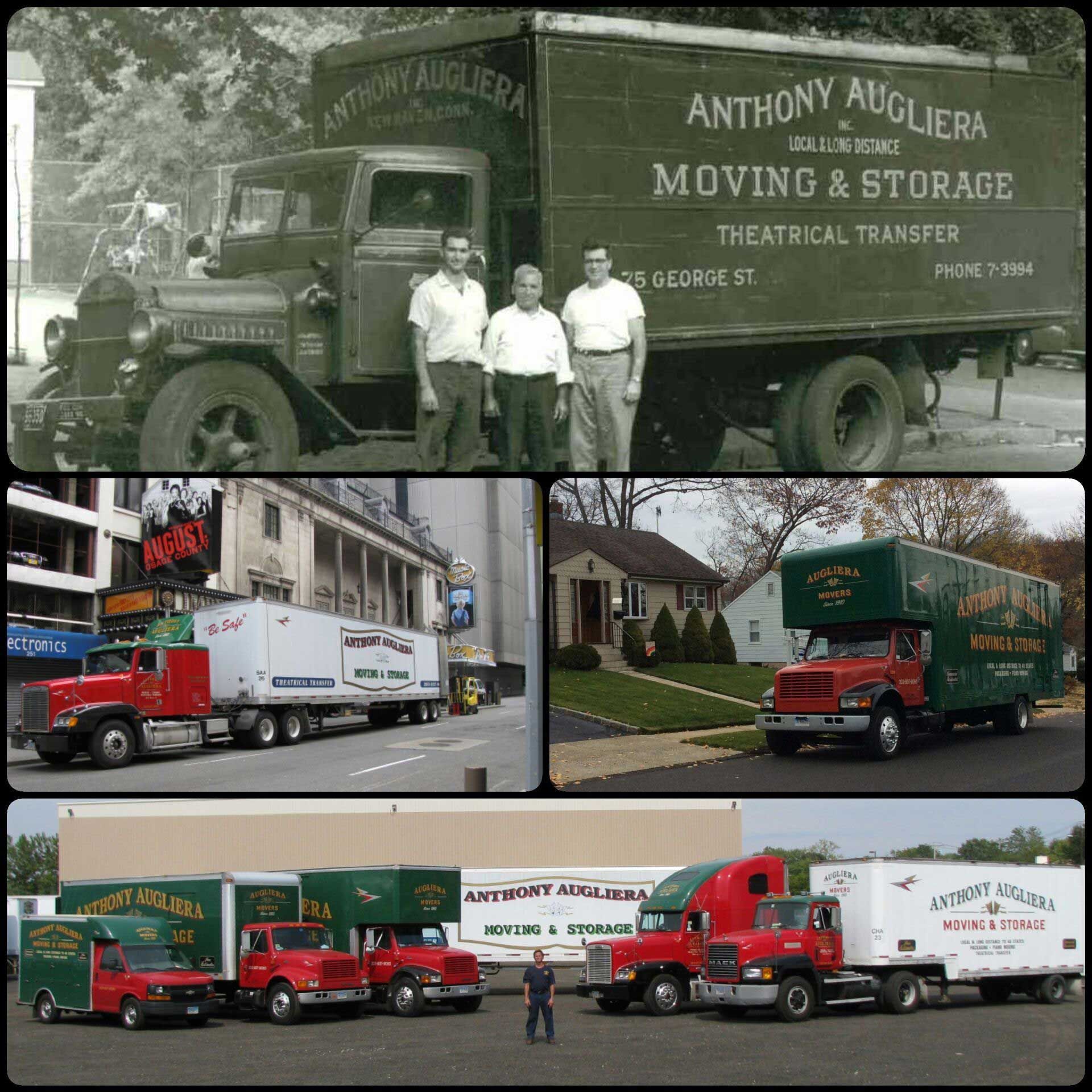 A collage of anthony auguera moving and storage trucks